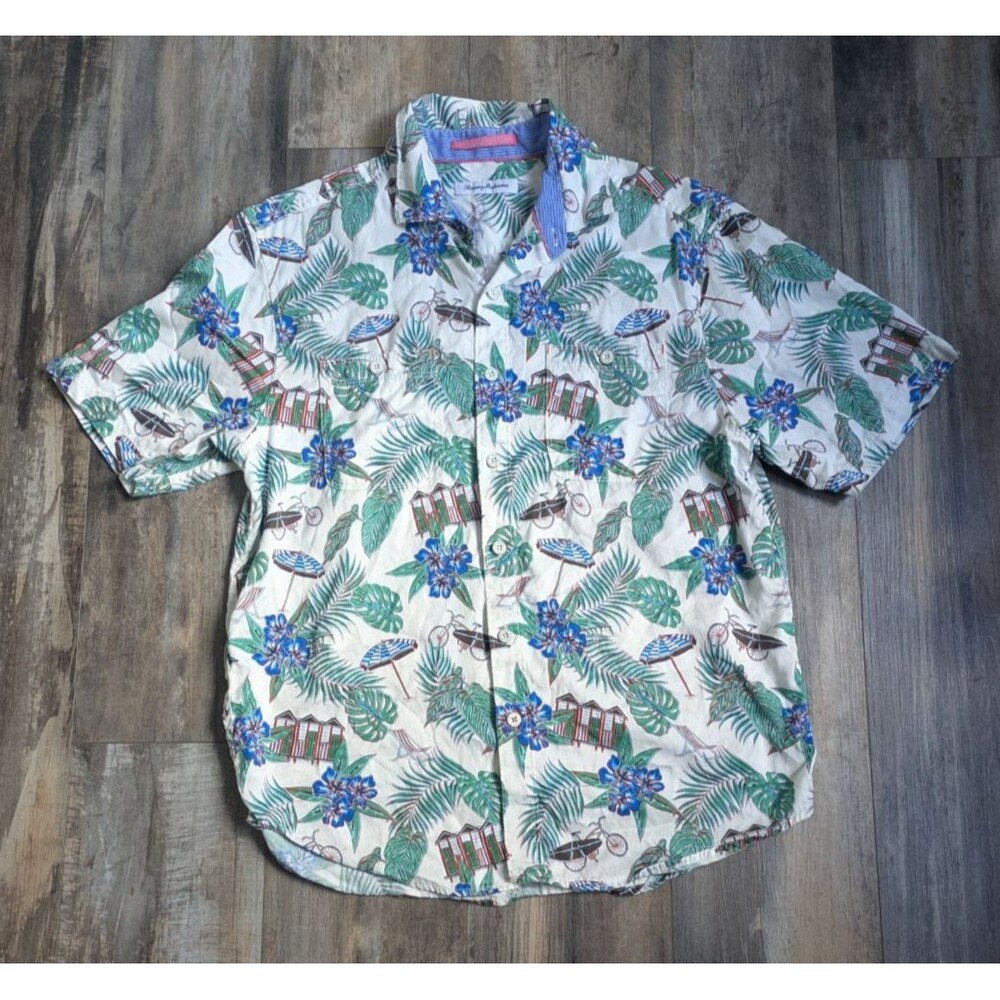 Tommy Bahama Cabana Hawaiian Shirt Bike Umbrella Floral Men's Size Medium AOP